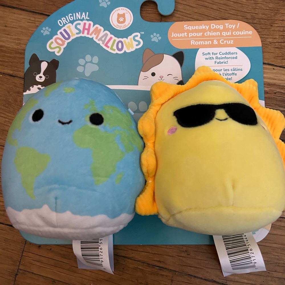 HOST PIC!!!!BNWT SQUISHMALLOWS SQUEAKY DOG TOYS ROMAN AND CRUZ